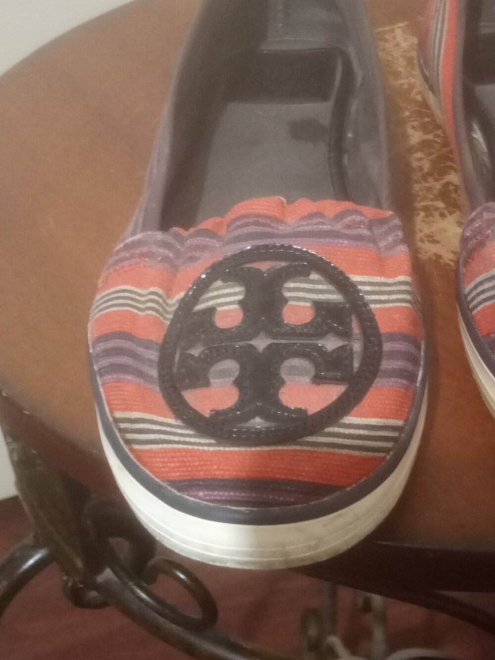 Tory Burch Raymond Striped Canvas Flat Comfort Shoes Women's 8M - Picture 6 of 12